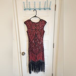 Red Black‎ Sequin Flapper Dress Size S Womens Dance Competitive #E1044